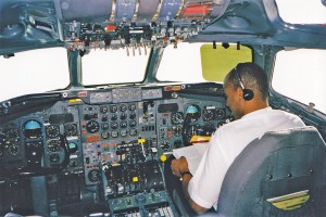 Somewhere over the ocean in the Douglas DC-8.   Photo by author.